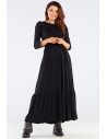 Długa sukienka z falbaną i wiązaniem - czarna