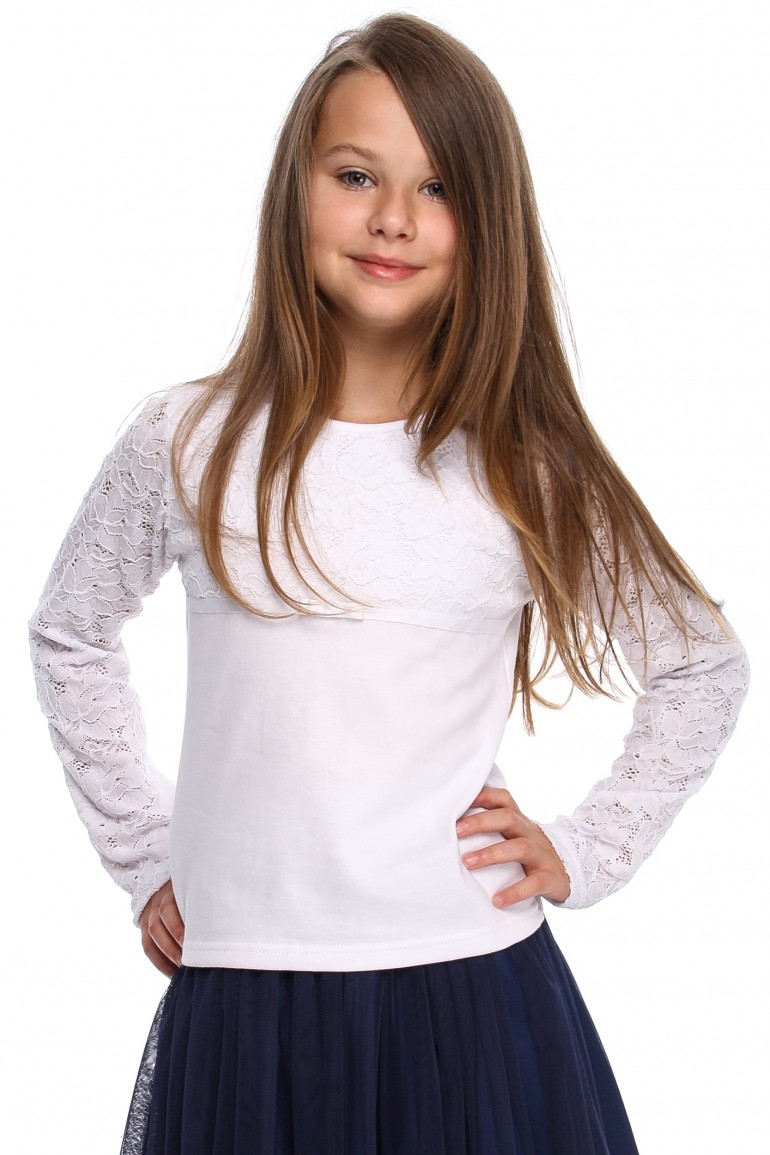 MA112 Bluzeczka dziewczęca z koronkowym rękawem