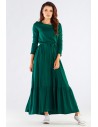 Długa sukienka z falbaną i wiązaniem - zielona
