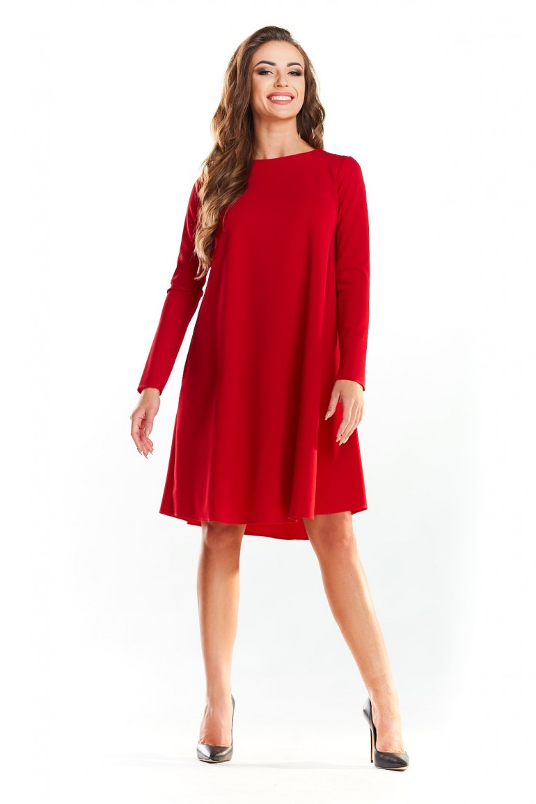 CM4036 Klasyczna sukienka delikatnie rozkloszowana - czerwona