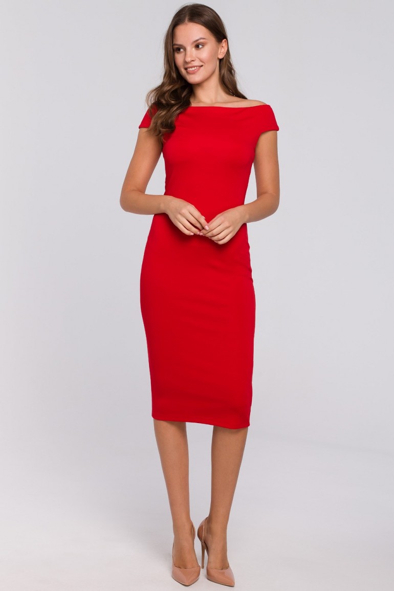 CM4940 Dzianinowa sukienka midi - czerwona OUTLET