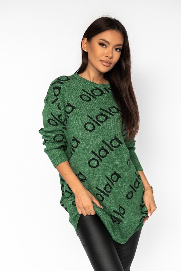 CM6461 Klasyczny sweter we wzór - zielony