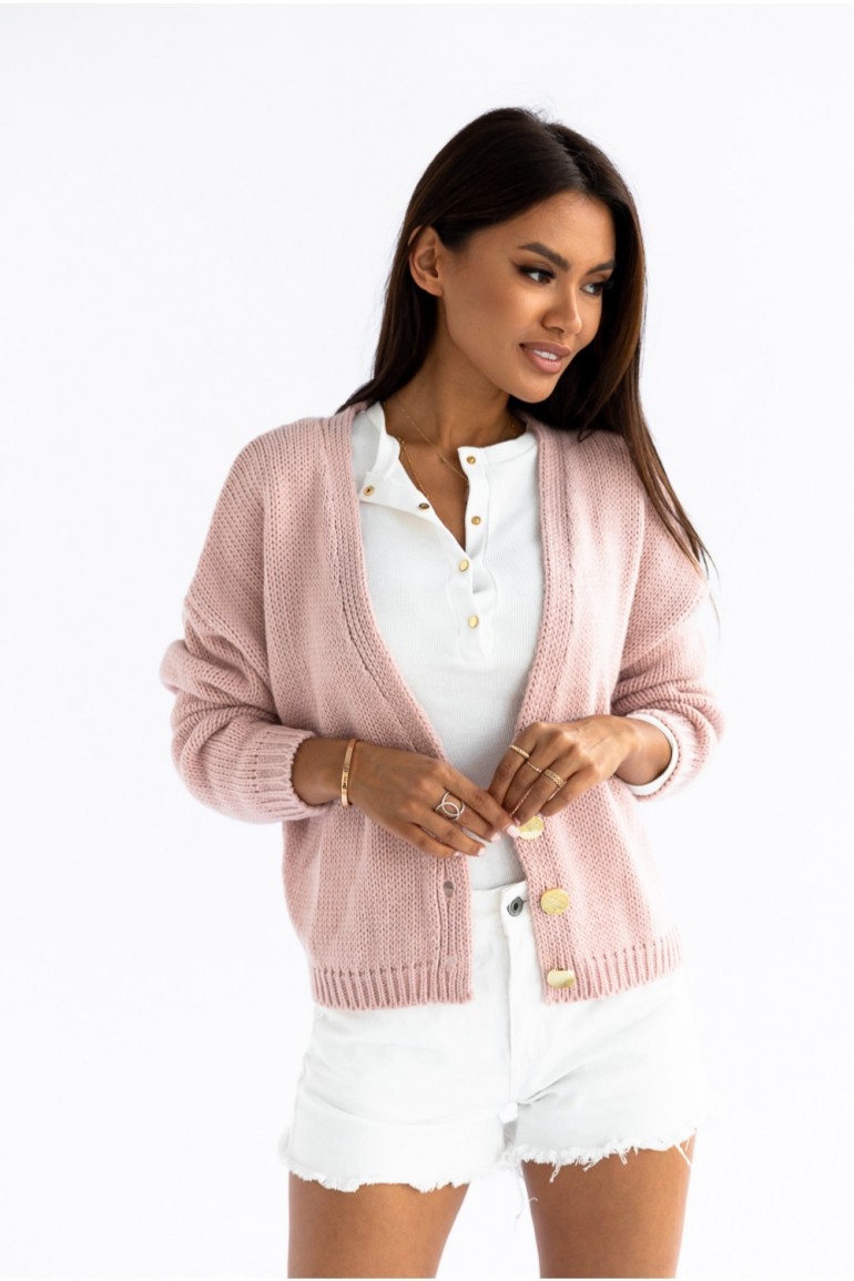 CM6463 Sweter z ozdobnymi guzikami - różowy