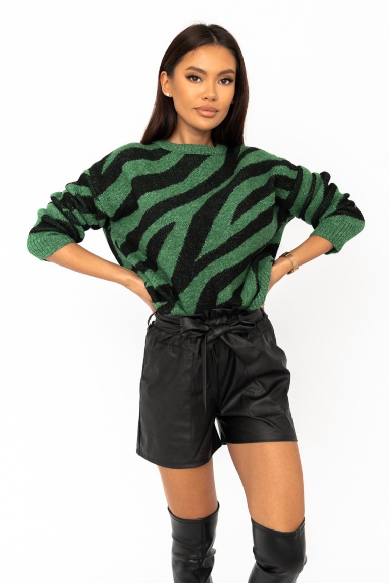 CM6470 Elegancki sweter w zwierzęcy print - zielony