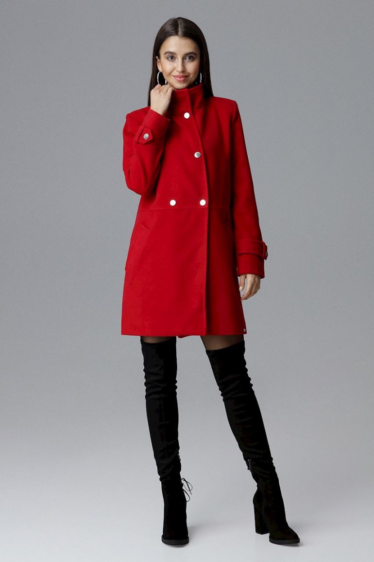 CM4070 Dwurzędowy płaszcz z kieszeniami - czerwony