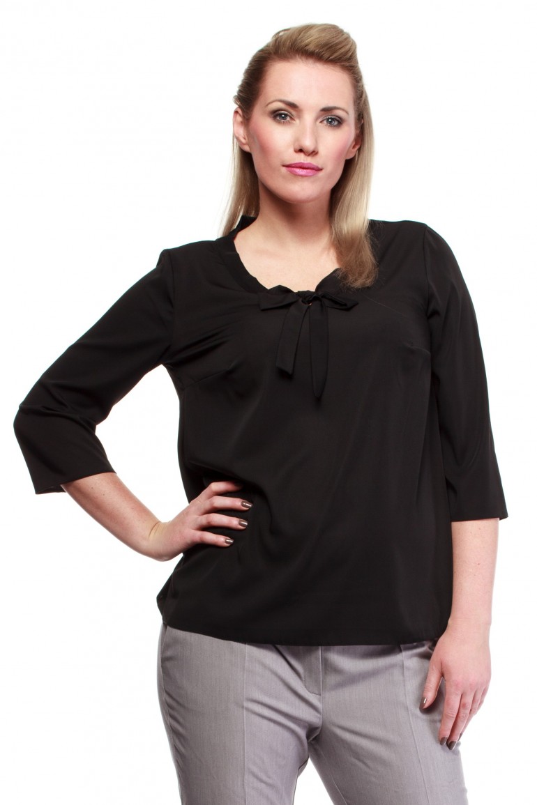 CM1240 Modna bluzka koszulowa z kokardą - czarna