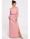 Sukienka maxi z dekoltem rozkładanym na ramiona - różowa OUTLET