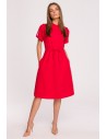 Rozkloszowana sukienka z wiązaniem w talii - czerwona