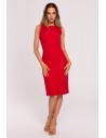 Elegancka dopasowana midi sukienka z łańcuszkiem na plecach - czerwona