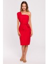 Elegancka sukienka z szarfą na ramieniu - czerwona