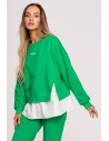 Bluza z rozcięciami i koszulową wstawką - soczysto zielona