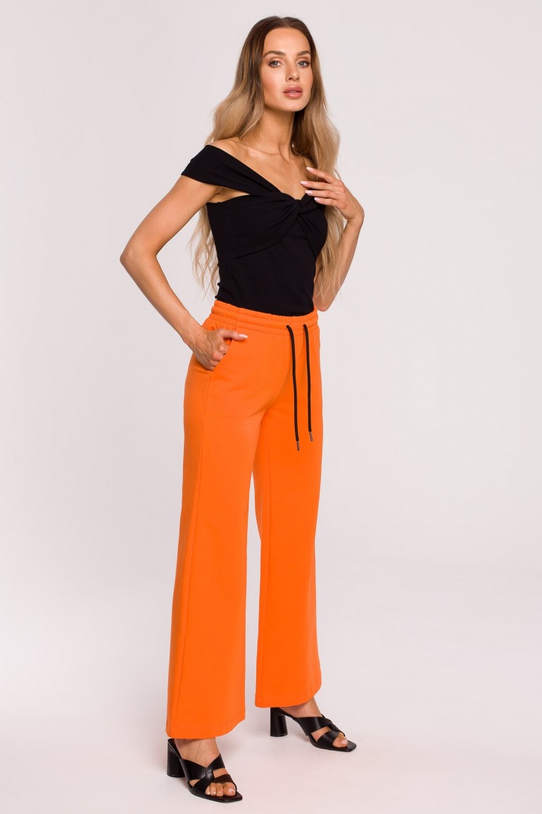 CM6533 Dzianinowe spodnie z szerokimi nogawkami - pomarańczowe