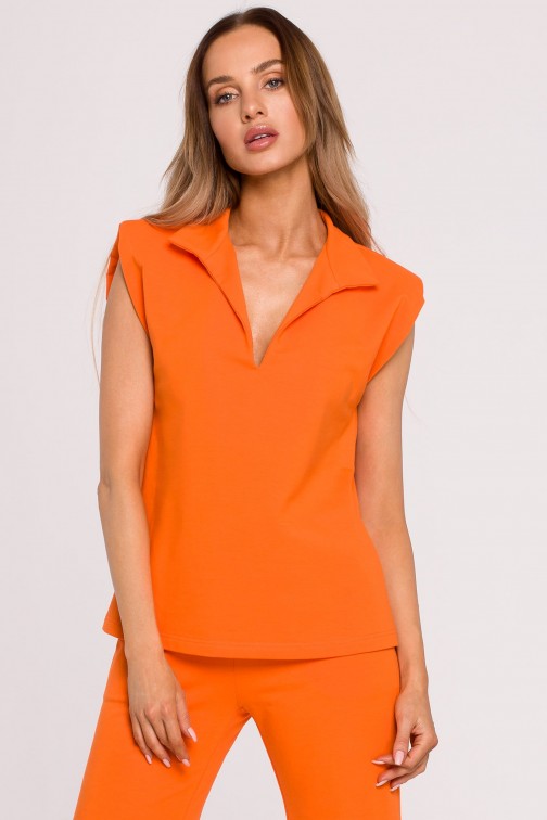CM6540 Elegancka bluzka z poduszkami na ramionach - pomarańczowa