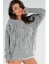 Ażurowy sweter oversize - szary