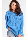 Ażurowy sweter oversize - niebieski
