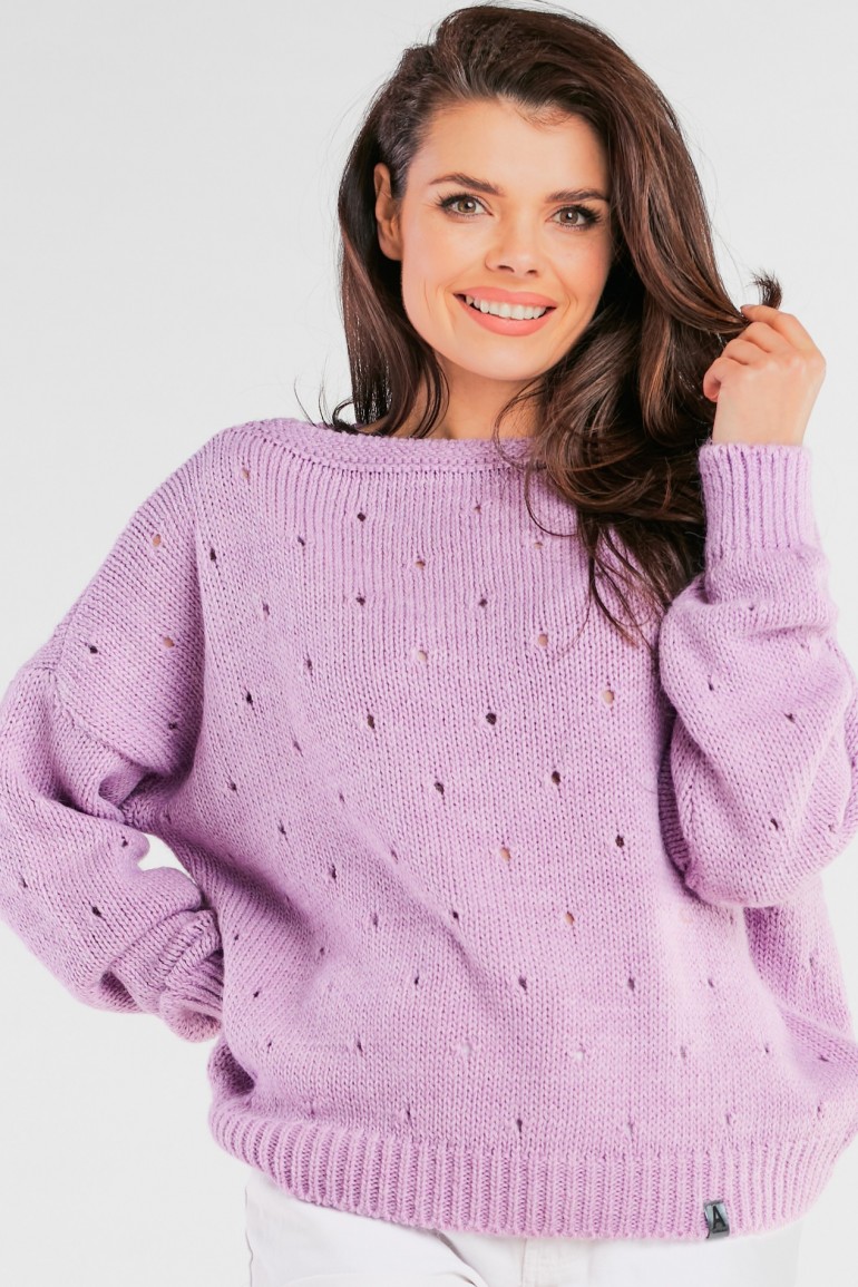 CM6676 Sweter z dziurkami - fioletowy