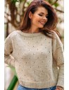 Sweter z dziurkami - beżowy