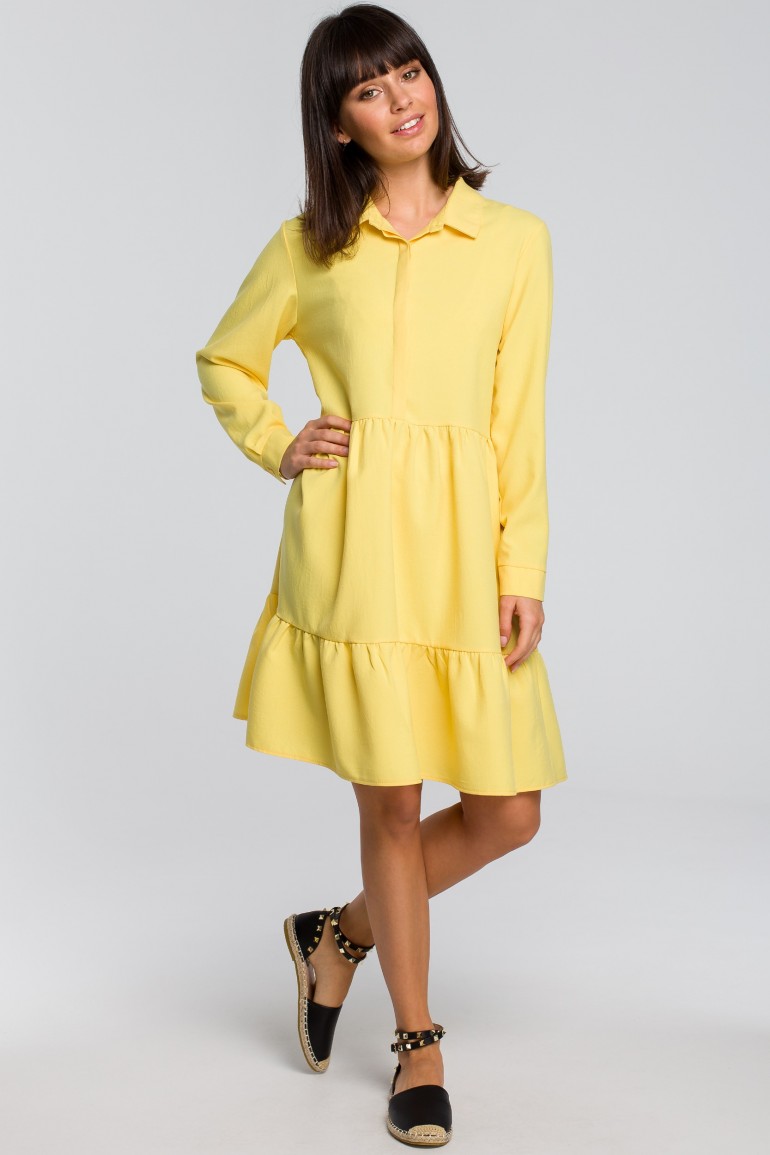 CM4124 Sukienka z trzech falban - żółta