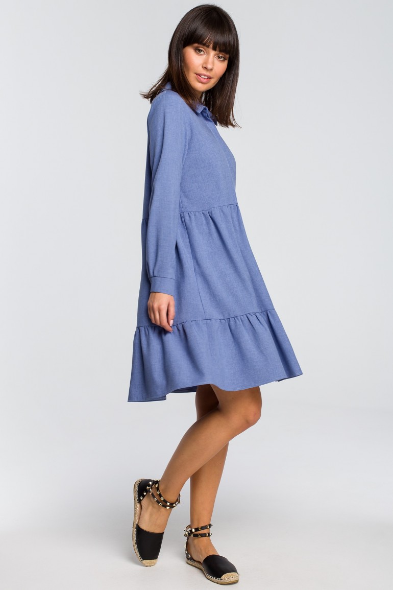 CM4124 Sukienka z trzech falban - niebieska