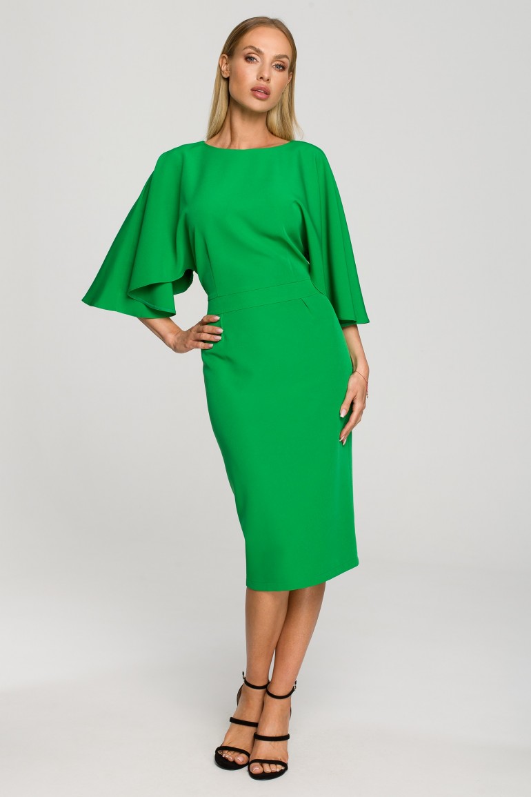 CM6844 Sukienka midi z szerokimi rękawami - soczysto-zielona