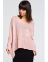 Luźny sweter z kieszenią - różowy