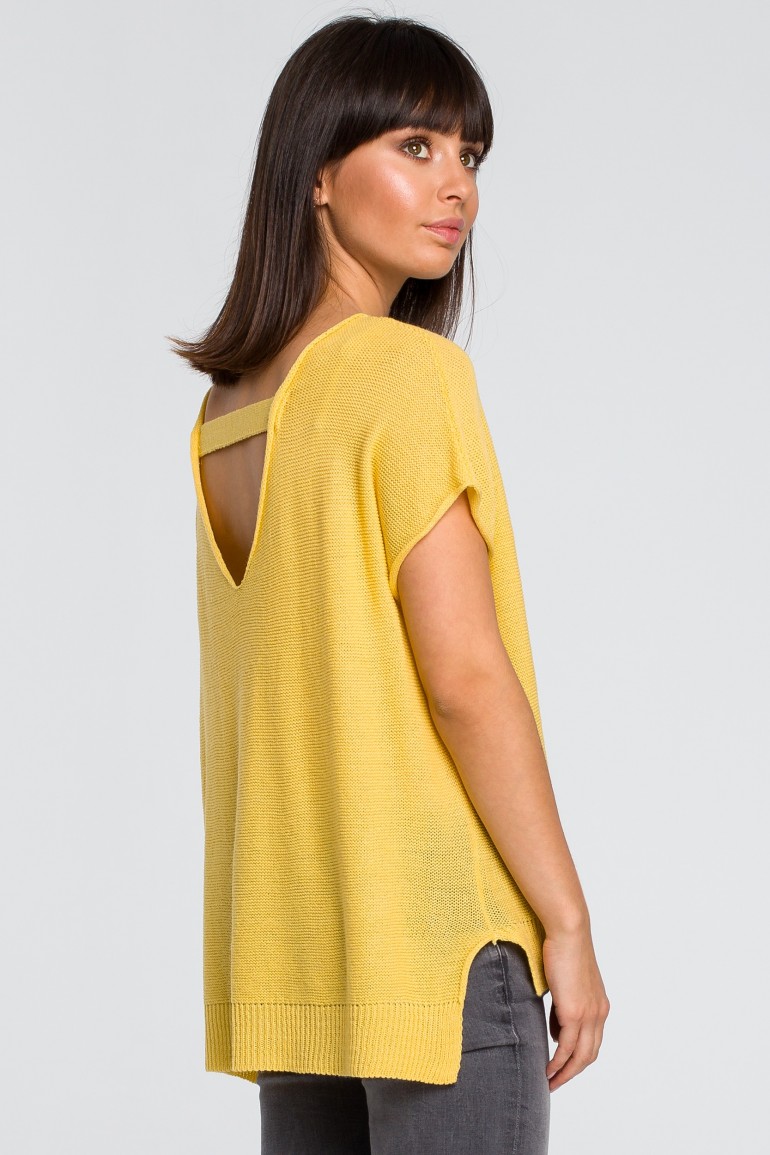 CM4148 Sweter z dekoltem na plecach - żółty