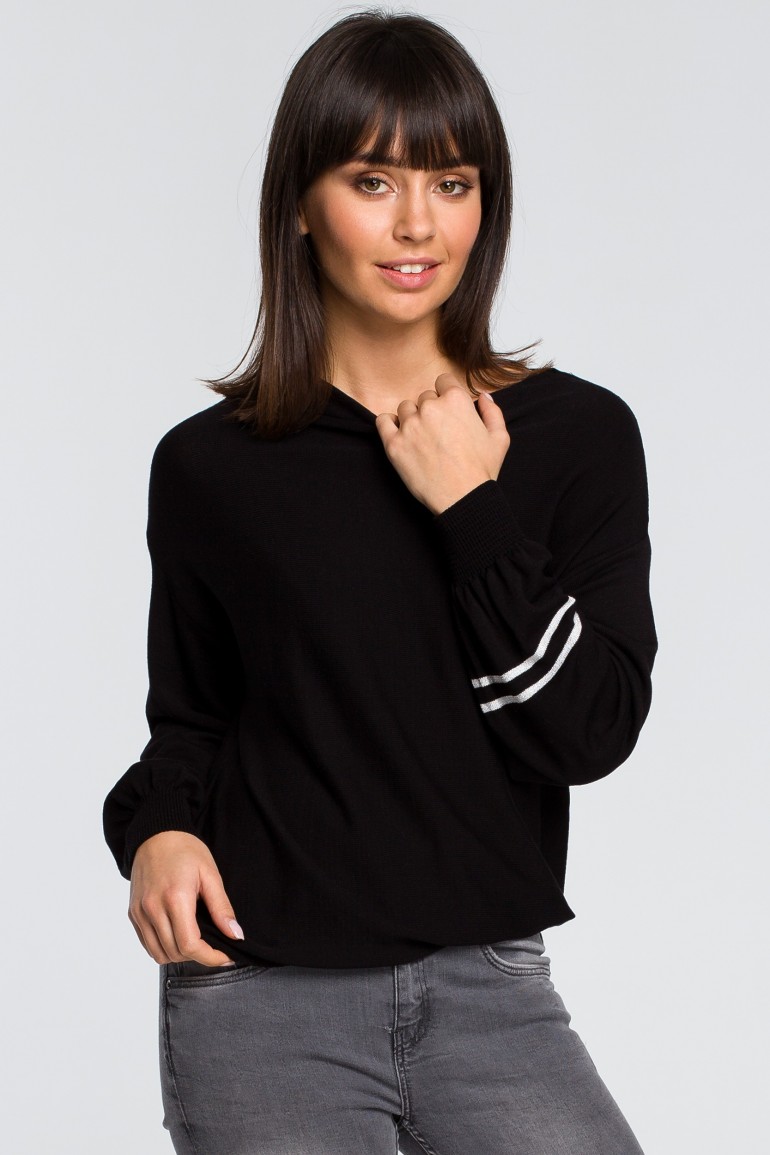 CM4151 Sweter z szerokimi rękawami i lampasem - czarny