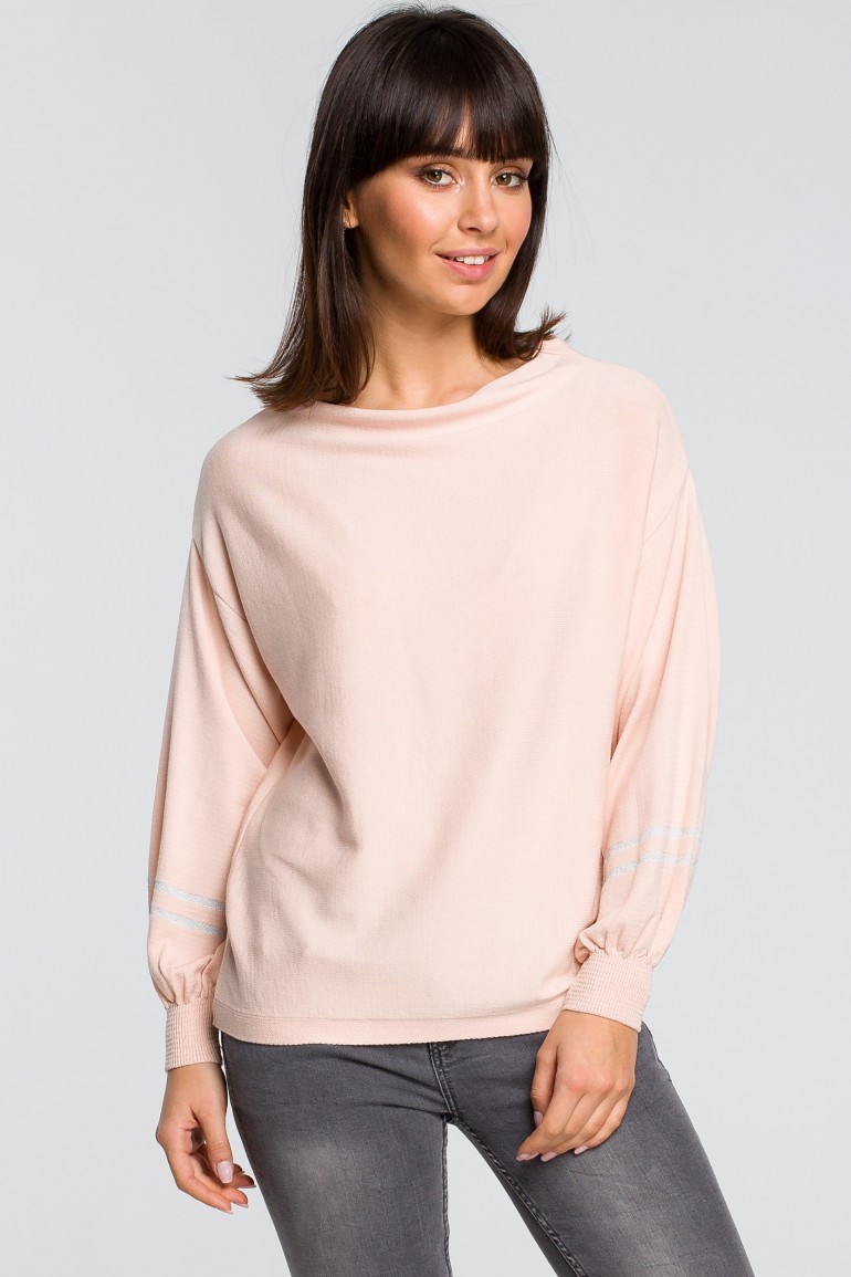 CM4151 Sweter z szerokimi rękawami i lampasem - brzoskwiniowy