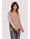 Sweter z kontrastowymi lampasami - jasnobrązowy