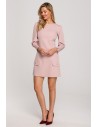 Trapezowa sukienka mini z długimi rękawami - brudno-różowa