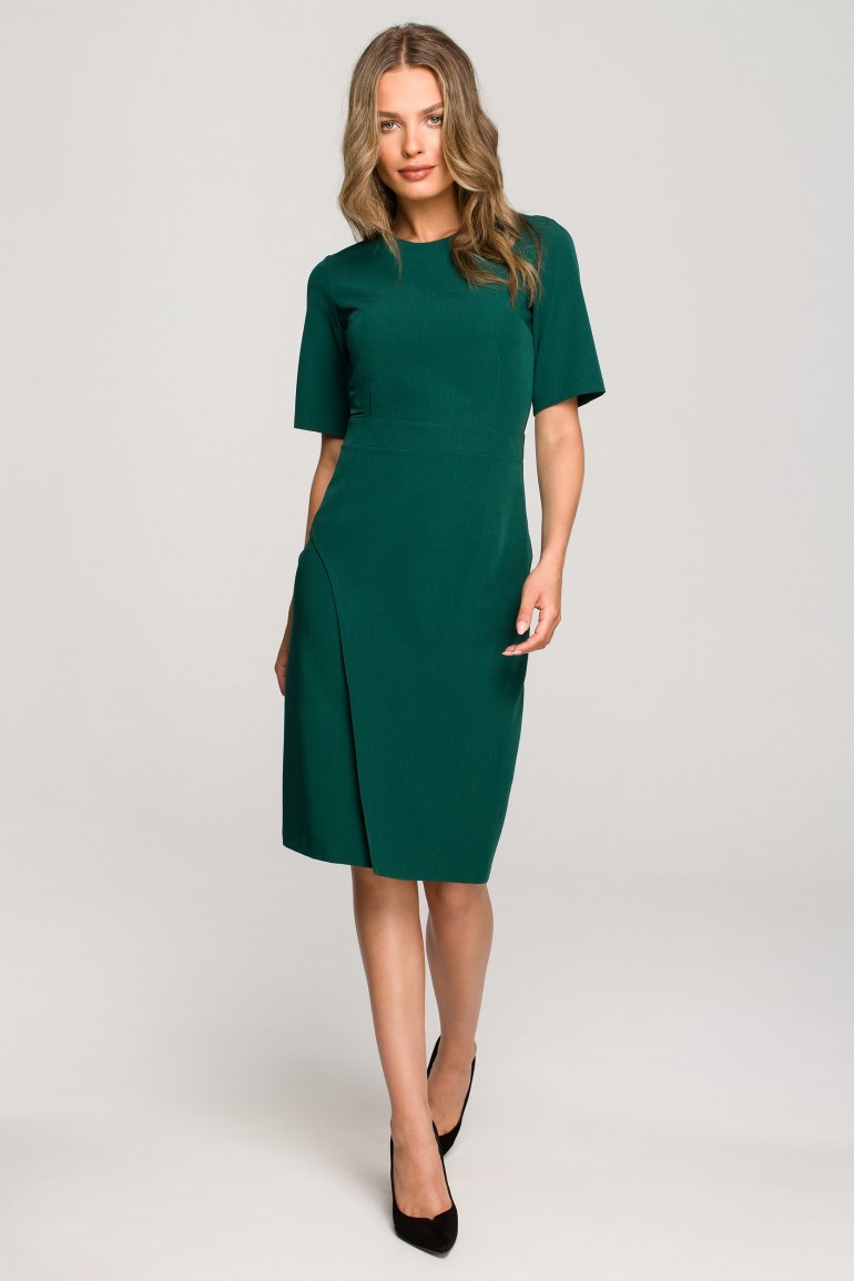 CM6915 Sukienka ołówkowa z krótkim rękawem - zielona