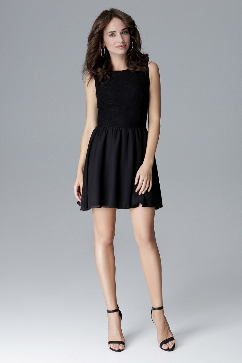 CM4161 Rozkloszowana sukienka mini bez rękawów - czarna