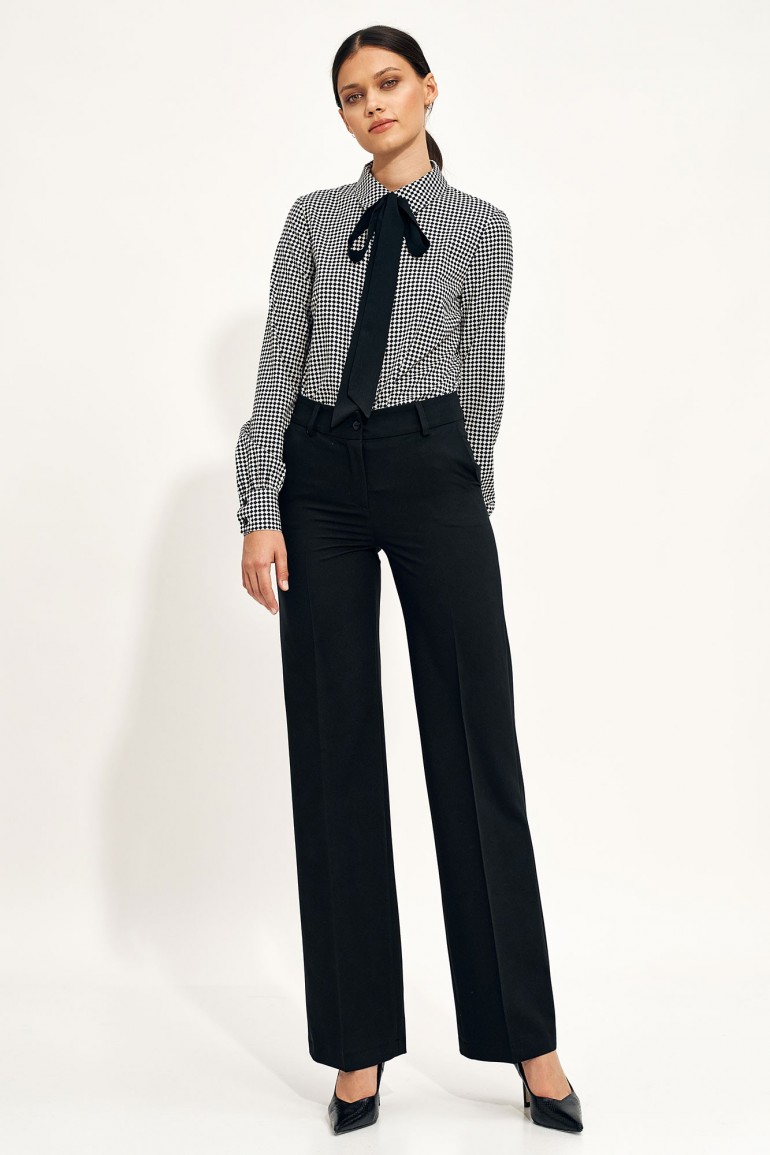 CM6759 Eleganckie spodnie z szerokimi nogawkami - czarne