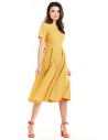 Rozkloszowana sukienka w kontrafałdy - żółta