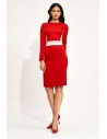 Sukienka ołówkowa z kontrastową wstawką - czerwona