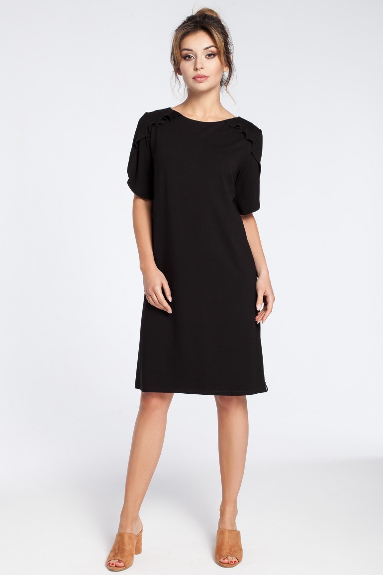 CM3032 Elegancka sukienka midi z falbankami - czarna