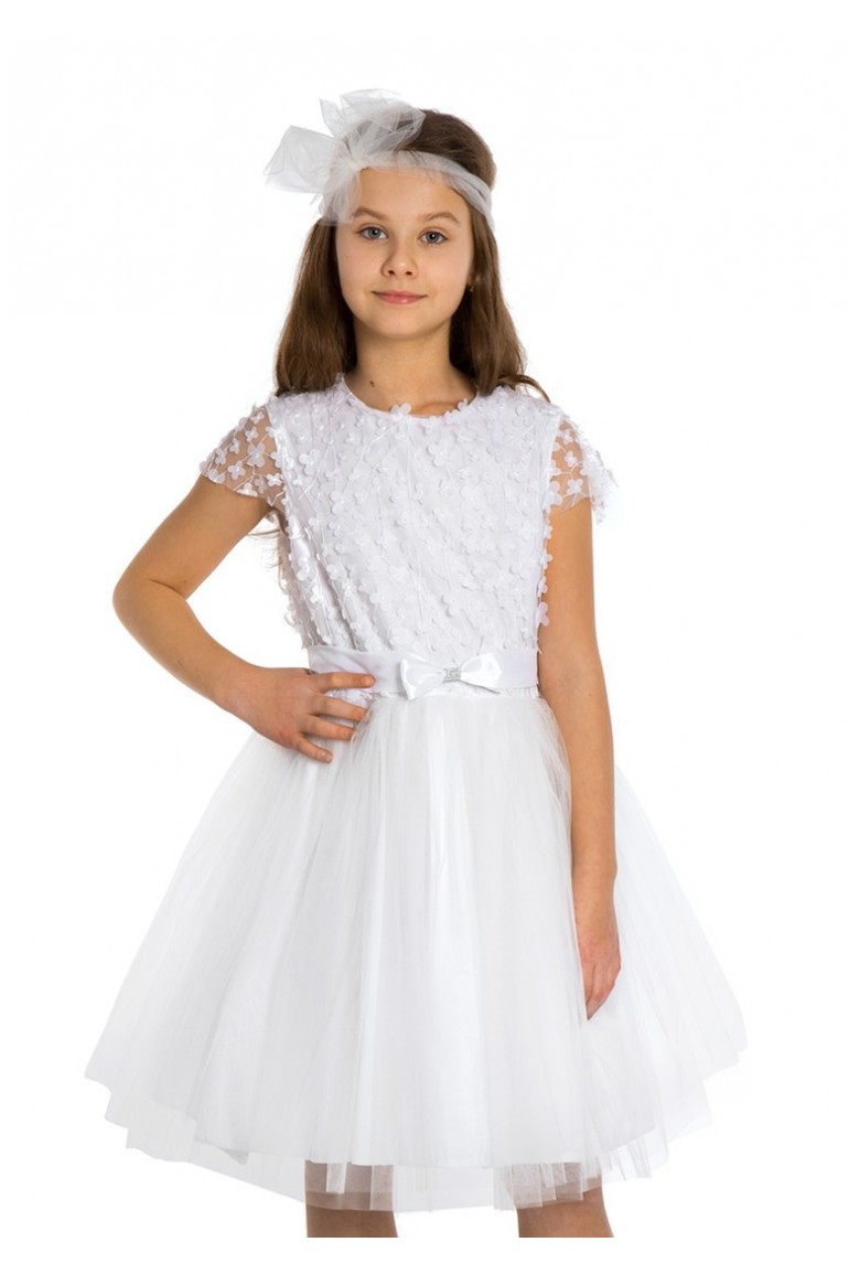 MA115 Dziewczęca sukienka tiulowa - śmietankowa-biel