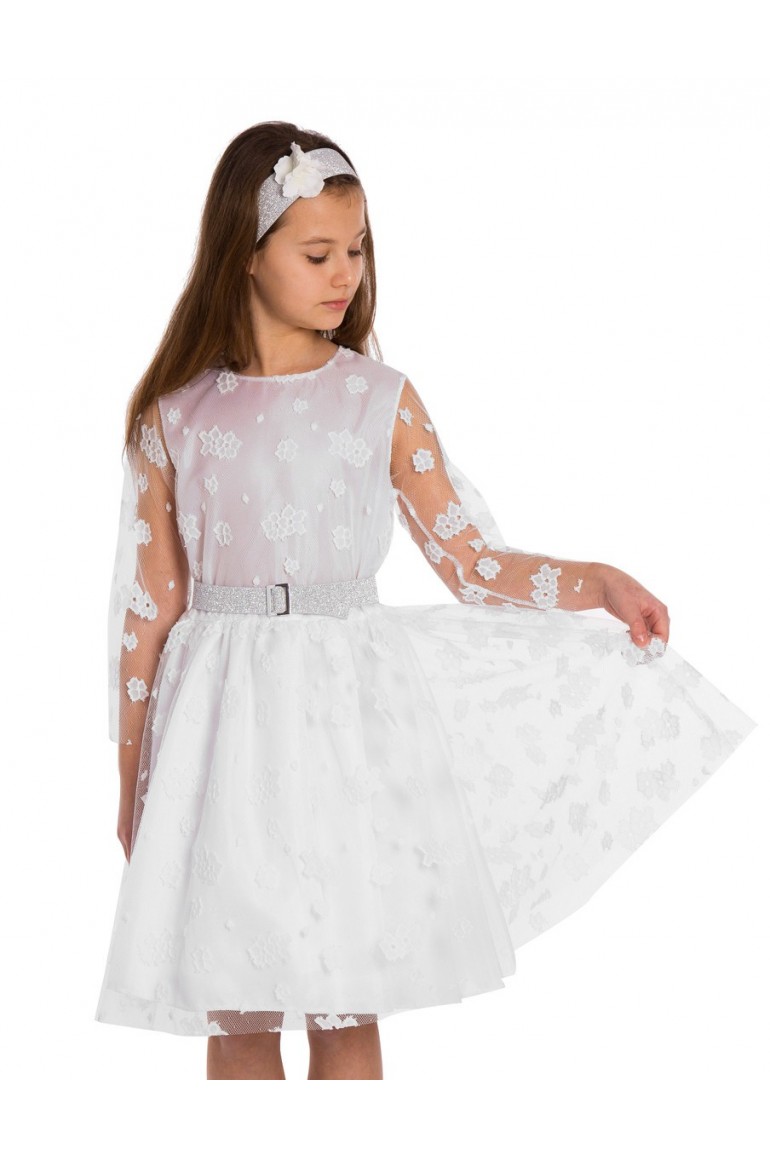 MA117 Dziecięca sukienka z koronką - śmietankowa-biel