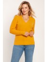 Klasyczny krótki sweter z dekoltem V - żółty