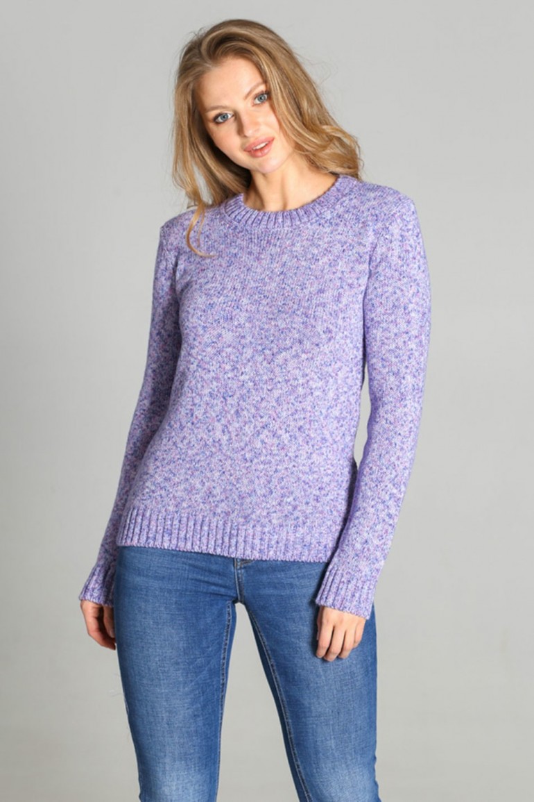 CM6783 Dopasowany sweter z melanżowej dzianiny - niebieski melanż