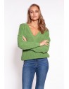 Sweter z głębokim dekoltem V - zielony
