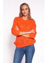 Ażurowy sweter ze ściągaczami - pomarańczowy