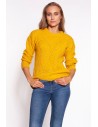 Ciepły sweter z ażurowym wzorem - żółty