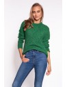 Ciepły sweter z ażurowym wzorem - zielony