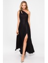 Elegancka sukienka z rozcięciem na nogę - czarna