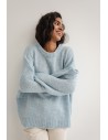 Sweter oversize z bufiastymi rękawami - błękitny