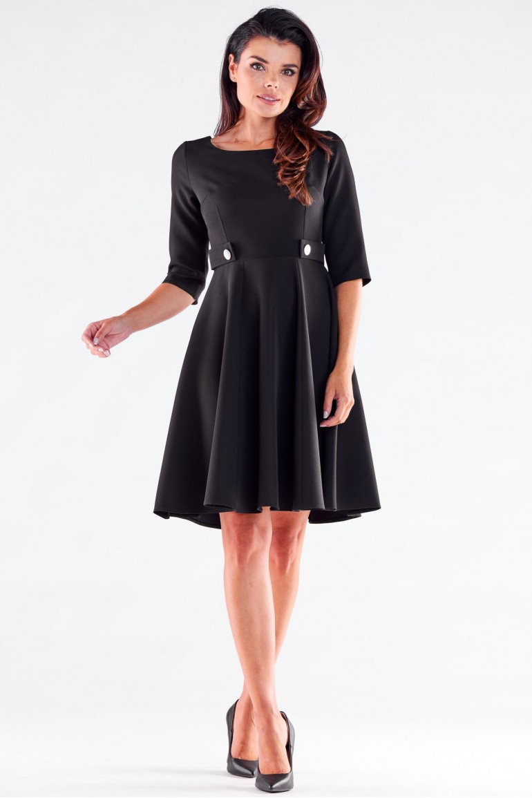 CM6973 Sukienka rozkloszowana z krótkimi rękawami - czarna