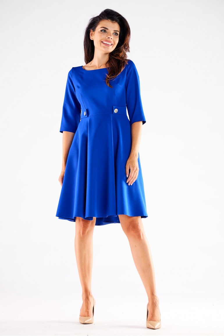 CM6973 Sukienka rozkloszowana z krótkimi rękawami - niebieska