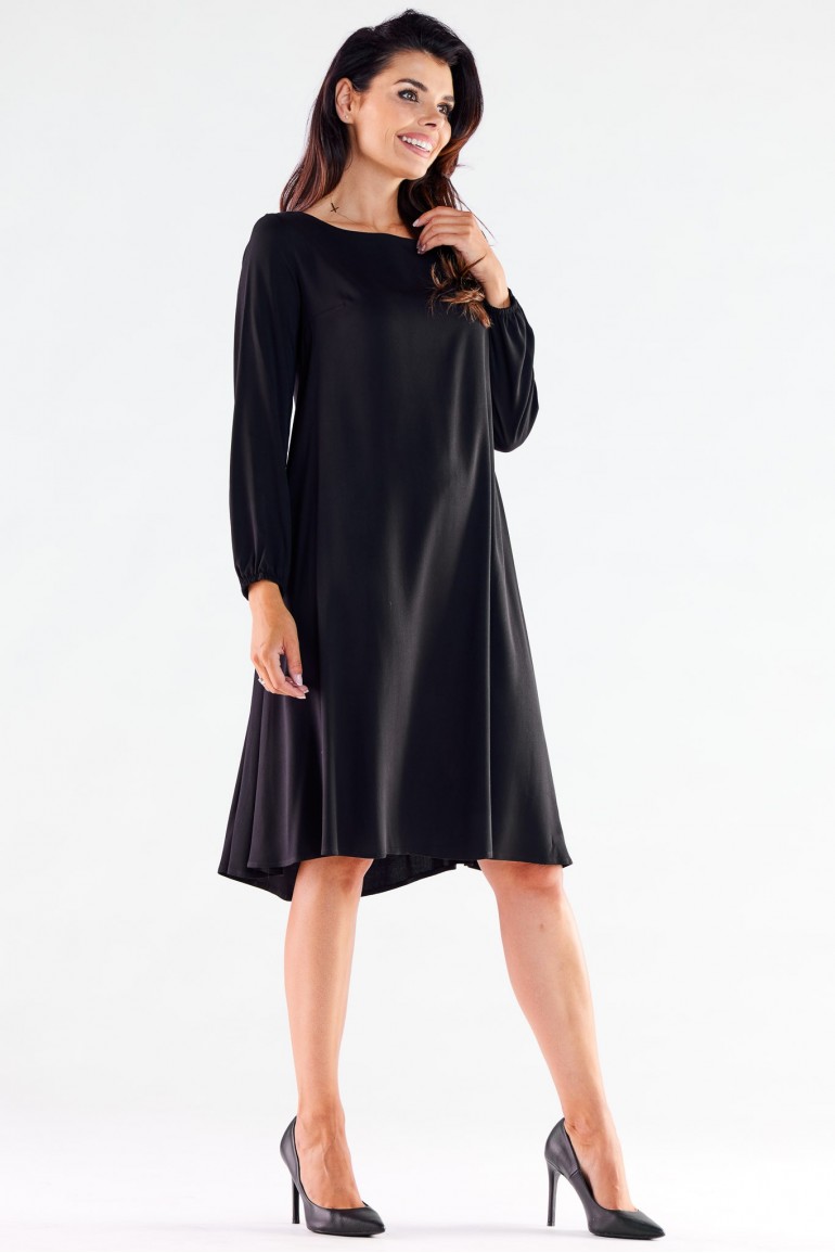 CM6977 Luźna sukienka trapezowa - czarna