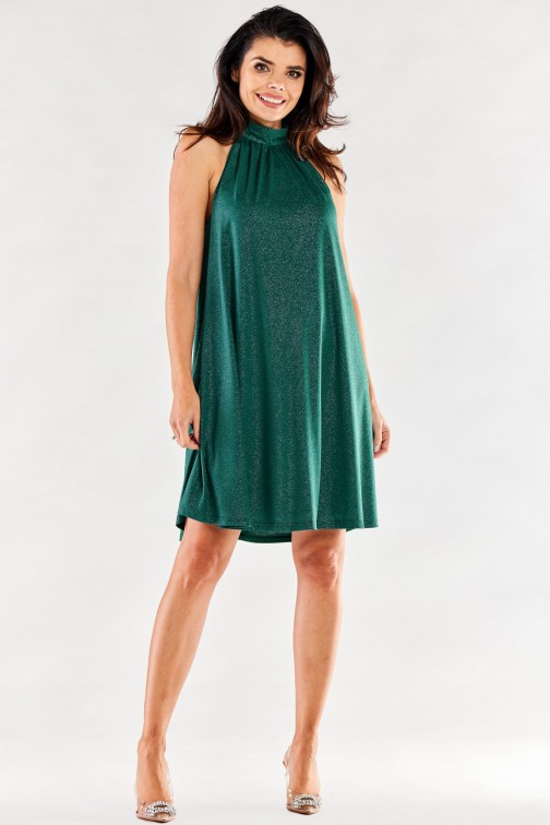 CM7045 Krótka sukienka rozkloszowana - butelkowa zieleń